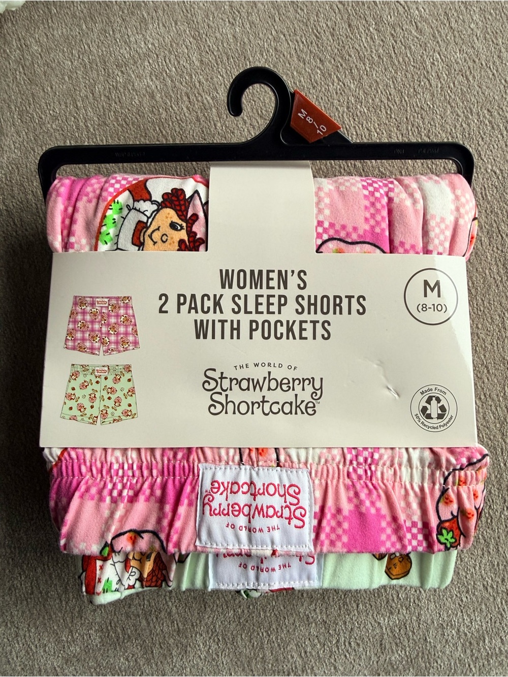 Women’s Pink 2-Pack Sleep Shorts with Pockets Strawberry Shortcake NWT Size Med